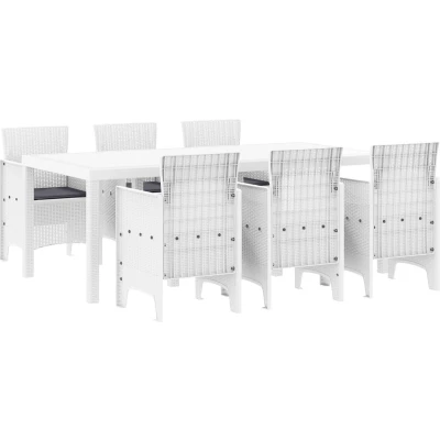 Afbeelding van vidaXL Tuin Eettafel Set 7 pcs Wit 200 x 100 73 cm Rattan, Staal