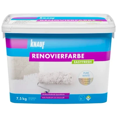 Afbeelding van Knauf EASYFRESH Renovatieverf met hoge dekking, extreem zeer dekkende muurverf, binnenkleur VOC conform en emissiearm, sneeuwwit, 7,5 kg
