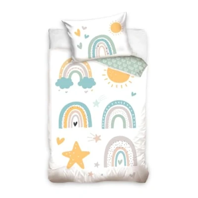 Afbeelding van Kinderbeddengoed, 100 x 135 cm, van 100% katoen, beddengoed voor kinderen en baby&#039;s, regenboog, zon, vrolijk boho, babybeddengoed meisjes jongens, 40 60 cm +