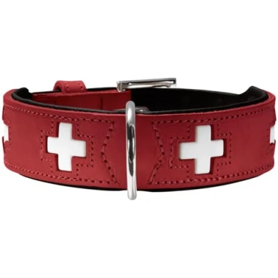 Afbeelding van HUNTER Swiss Hondenhalsband, Leer, Hoogwaardig, Zwitsers Kruis, Rood/Zwart, (XL) 61 68,5 cm