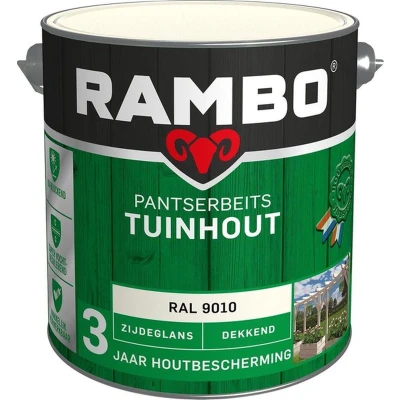 Afbeelding van Rambo Pantserbeits Tuinhout Dekkend Zijdeglans RAL 9010 2,5 liter