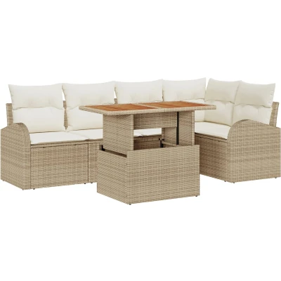 Afbeelding van vidaXL 6 delige Tuin Sofa Set met Kussens Beige Poly Rattan