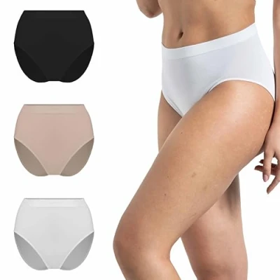 Afbeelding van Risalti Damesslip met hoge tailleband van bamboe, onderbroek zachte bamboe viscose, naadloos, comfortabele slips, onzichtbaar onder de kleding, gemaakt in Italië, wit, zwart, grijs, XXL