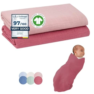 Afbeelding van baby Mousseline Doekjes 120x120 cm Absorberende, herbruikbare boerendoekjes washandjes afvegen, voeden 100% zacht katoen voor de gevoelige huid pasgeboren jongens &amp; meisjes