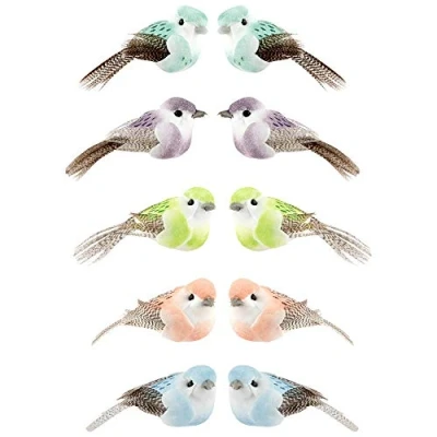 Afbeelding van Ideen mit Herz Decoratieve veervogels kunstvogels 5 cm x 2,4 2,3 kleuren 10 stuks