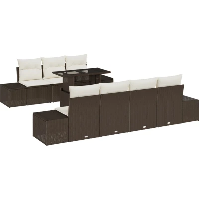 Afbeelding van vidaXL Tuin Sofa Set van 8 Bruin, Crème Rattan, Polyester