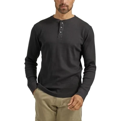 Afbeelding van Wrangler Authentics Heren Ls Wafel Henley, Kaviaar, L