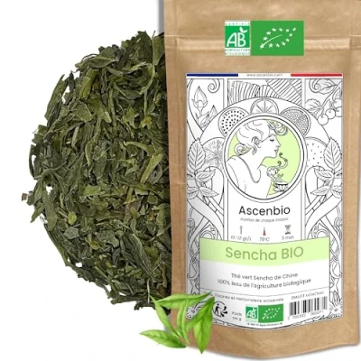 Afbeelding van Ascenbio Groene thee biologische Sencha 180 g los bereid en verpakt in Frankrijk biologisch afbreekbare verpakking