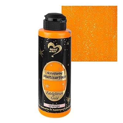 Afbeelding van Ideen mit Herz Acrylverf Multisurface Edelglitter, universele verf op waterbasis, met edel glinsterende gouden glitter, 180 ml (oranje)
