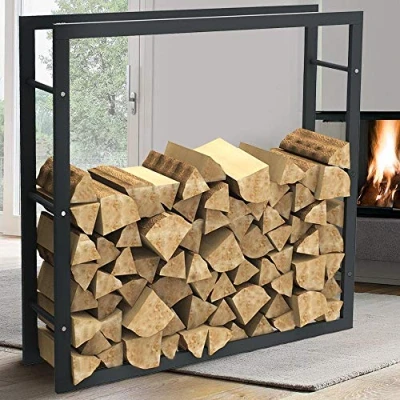 Afbeelding van Bakaji Verticale houten standaard, rechthoekig, van metaal, voor binnen en buiten, hout, tuin, open haard, oven, modern design (100 x 100 25 cm)