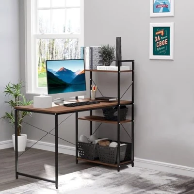 Afbeelding van HOMCOM bureau computertafel werktafel kantoortafel met rek zwart 120x64x121cm