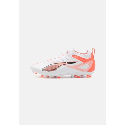 Afbeelding van Puma Ultra 5 Match MG JR Unisex Voetbalschoenen met kunststof noppen voor kinderen, Maat: 30, White/black/glowing red Textiel/ synthetisch