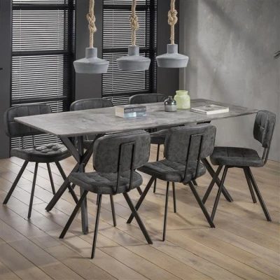 Afbeelding van Hoyz Collection Eetkamertafel blad ovaal Eettafel betonlook Vintage staal Grijs 190x90cm