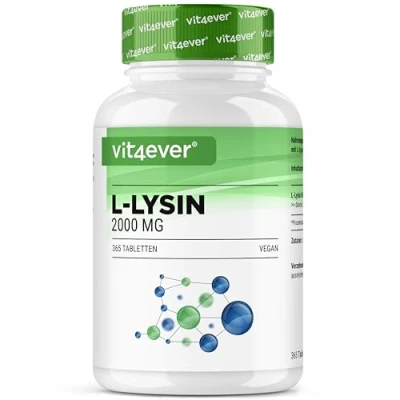 Afbeelding van L Lysine 2000 365 tabletten 1000 mg per tablet Van plantaardige fermentatie Zonder ongewenste toevoegingen Hoog gedoseerd Veganistisch V