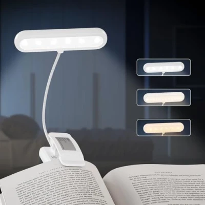 Afbeelding van LQWELL® leeslamp met leesclip in bed, USB oplaadbare 3 kleurtemperaturen, 10 helderheidsniveaus en traploos dimmen, 360 flexibel leeslicht voor kinderen, boekenliefhebbers, wit