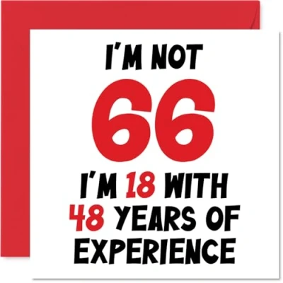 Afbeelding van 66e verjaardagskaart voor vrouwen mannen niet 66 ik ben 18 met 48 jaar ervaring grappige zesenzestig zesenzestigste gelukkige mama papa opa oma nan, 145mm x humor grap wenskaarten