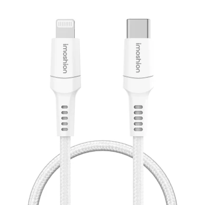 Afbeelding van Lightning naar USB C kabel Non MFi Gevlochten textiel 1.5 Meter Wit van iMoshion 1,5 /