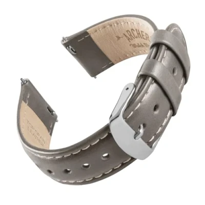 Afbeelding van Archer Watch Straps Top Grain Lederen Quick Release Horlogebanden (Tingrijs/Natuurlijk Wit Stiksel, 20mm)