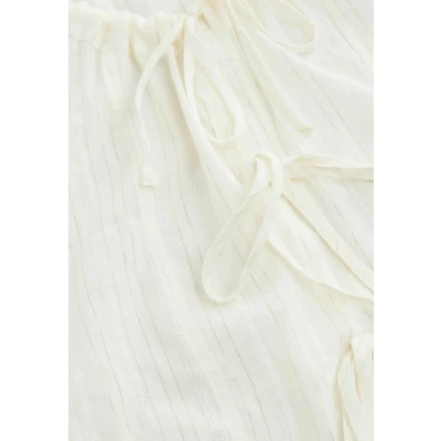 Afbeelding van Next Regular FIT TIE Front PUFF Short Sleeve Blouse, Dames, Maat: 46, White gold metallic stripe