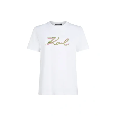 Afbeelding van KARL Lagerfeld Signature Sequins Tshirt print, Dames, Maat: XS, White