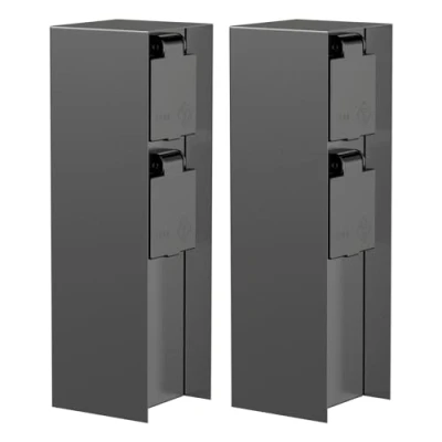 Afbeelding van ledscom.de 2 stuks tuincontactdooszuil POMI voor buiten, IP44, voudig, roestvrij staal, kunststof, antraciet, vierkant, 23 cm