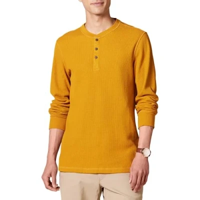 Afbeelding van Amazon Essentials Heren Regular Fit Henley shirt met lange mouwen, goud, XX Large