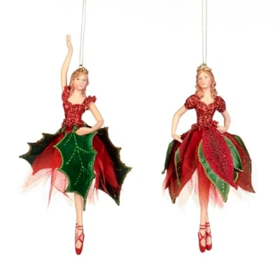 Afbeelding van Goodwill Kerst Ballerina Rode en Groene Stof Jurk 17 Centimeter Decoratie Set van 2