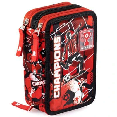Afbeelding van Julian Ross drievoudig gevuld etui, gevuld, 44 schoolaccessoires, 20 cm, Champions zwart rood, Etui