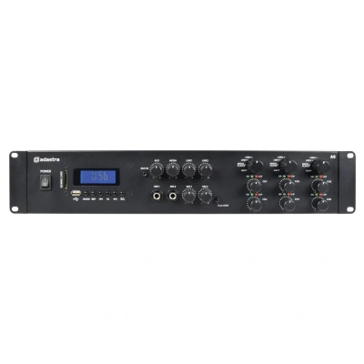 Afbeelding van Adastra A6 multi zone stereo PA versterker 6x 200W met mediaplayer, BT en microfoon aansluiting