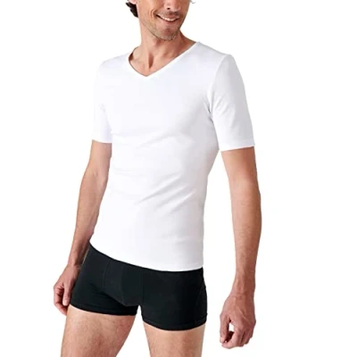 Afbeelding van Damart T shirt met V hals, korte mouwen, klassiek mesh, thermolactyl, Wit, XXL