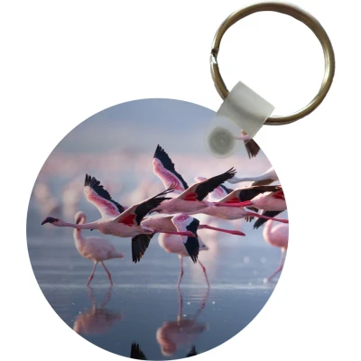 Afbeelding van Sleutelhanger Flamingo Vogel Water Roze Plastic Rond Uitdeelcadeautjes