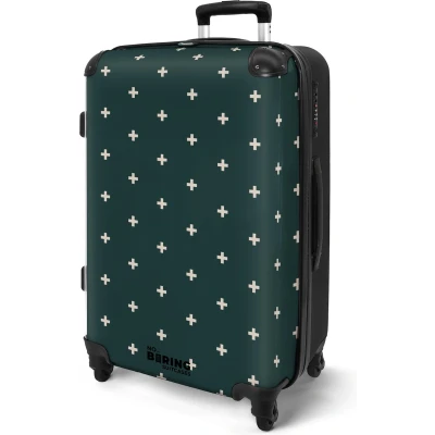 Afbeelding van NoBoringSuitcases.com® Koffer groot Rolkoffer lichtgewicht Groen met witte plus tekens Reiskoffer 4 wielen Grote trolley XL 20 kg bagage