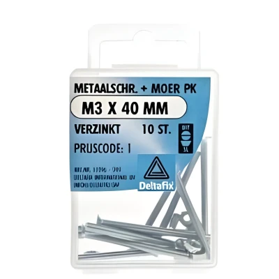 Afbeelding van Deltafix Metaalschroef verzinkt PK + Moer M3 x 40 mm 10 stuks