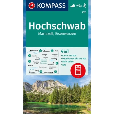 Afbeelding van Carta escursionistica Kom 212. Hochschwab, Mariazell, Eisenwurzen: 4in1 Wanderkarte, mit Aktiv Guide und Detailkarten inklusive Karte zur offline ... in der KOMPASS App. Fahrradfahren. Skitouren.