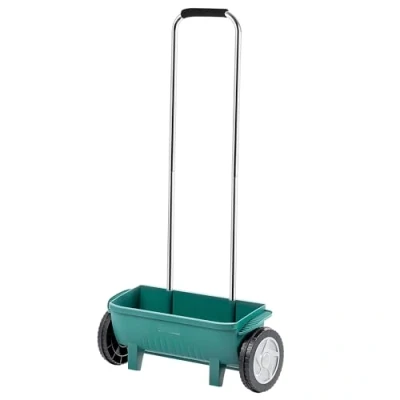 Afbeelding van KADAX Strooiwagen 12 l, meststrooier met wielen, strooier voor gelijkmatig uitbrengen van gazonmest, gazonzaad, gazonkalk en strooizout, handstrooier