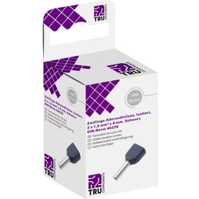 Afbeelding van TRU COMPONENTS T1906C155 Dubbele adereindhulzen 1.5 mm² Deels geïsoleerd Zwart 100 stuk(s)
