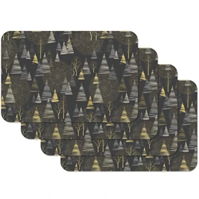 Afbeelding van Venilia placemat Golden Bomen, voor eetkamer, onderzetters, kersttafeldecoratie, kerstplacemats, afwasbaar, geschikt levensmiddelen, 45 x 30 cm, 4 stuks, 59129