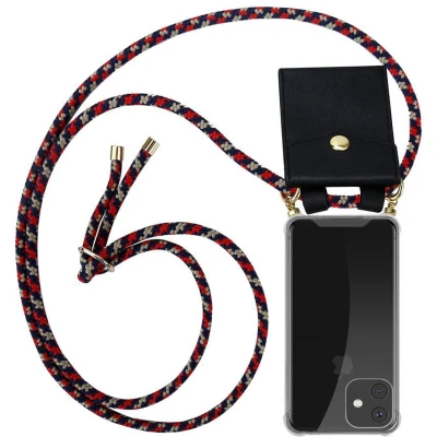 Afbeelding van Cadorabo Hoesje geschikt voor Apple iPhone 11 in ROOD BLAUW GEEL Silicone Mobiele telefoon ketting beschermhoes met gouden ringen, koordriem en afneembare etui
