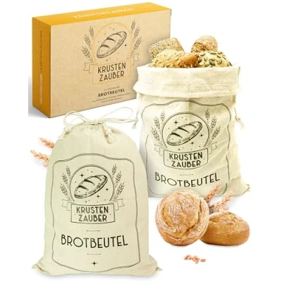 Afbeelding van KRUSTENZAUBER linnen broodzakken, set van 2, 2 x zakken, 40 30 cm, voor het bewaren brood, ideale broodzak, broodopslag