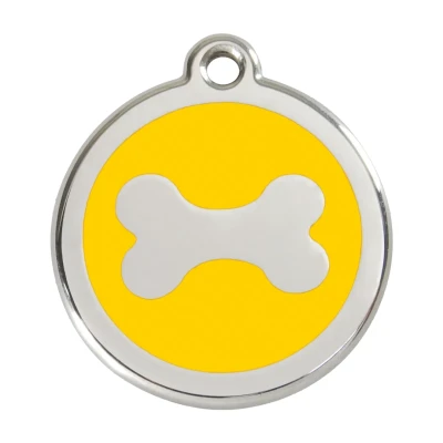 Afbeelding van Bone Yellow roestvrijstalen hondenpenning large/groot dia. 3,8 cm RedDingo