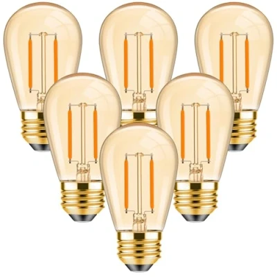 Afbeelding van 6 stuks S14 E27 LED warm wit vintage lamp 1W Edison gloeilamp vervangt 10 watt gloeilampen, getinte glazen coating retro lampen, 2200K Warimwess gloeilamp, CRI&gt; 90, niet dimbaar lampen
