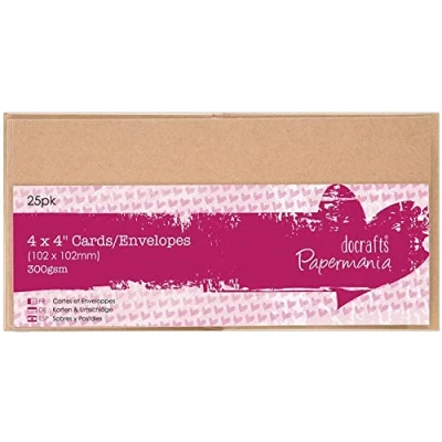 Afbeelding van Papermania Kaarten/enveloppen, 25 stuks, 300 g/m², Kraft, 10,2 x cm, kaartenset voor verjaardagskaarten, bedankkaarten, Valentijnsdag, babyshower, trouwkaart en meer! Ideaal thuis knutselen