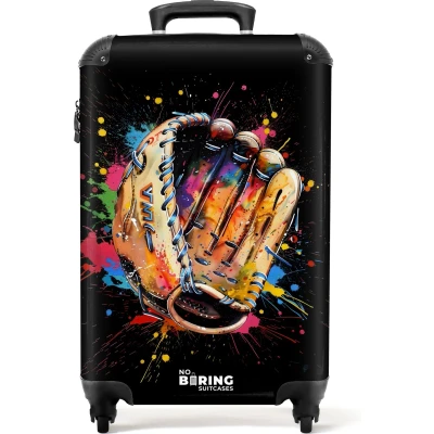 Afbeelding van NoBoringSuitcases.com® Handbagage koffer lichtgewicht Reiskoffer trolley Honkbalhandschoen met graffiti Rolkoffer wieltjes Past binnen 55x40x20 en 55x35x25
