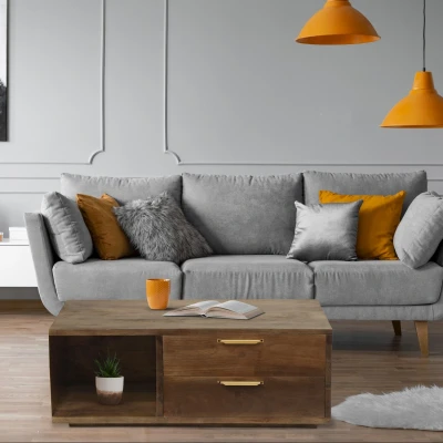 Afbeelding van Firmin hout en goud metalen salontafel Menzzo