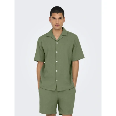 Afbeelding van Only &amp; Sons Onsbertil Waffle Resort Shirt Overhemd, Heren, Maat: Small, Deep lichen green