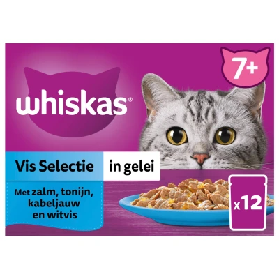 Afbeelding van Whiskas 7+ Selectie In Gelei Maaltijdzakjes Multipack Kattenvoer Vis 12x85 g