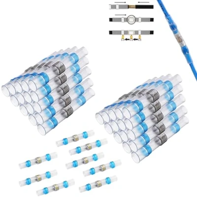 Afbeelding van CTRICALVER Gelaste en verzegelde draadverbindingen, 38 waterdichte warmtekrimpbare stootverbindingen, draadklemmen, marine geïsoleerde stootverbindingen (blauw)