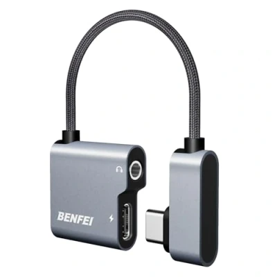 Afbeelding van Benfei USB C naar 3.5 mm Jack &amp; Oplaadpoort 60W Hifi Splitter met DAC Chip geschikt voor Smartphones Poort