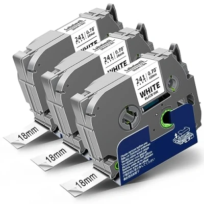Afbeelding van 3x Labelwell compatibel voor Brother P touch tapes TZe 241 18 mm labeltape TZ Tape TZe241 Zwart op wit Ptouch PT 2030 D450VP D400 PTE300VP PTE500VP D600 P750W