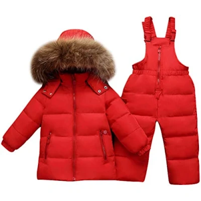 Afbeelding van Odziezet Baby sneeuwpak meisje jongen winter donsjack jas + jumpsuit overall kleding set outfit 0 3 jaar, Rood, 18 24 maanden